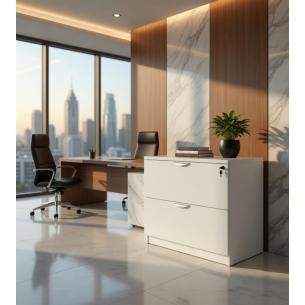 Archivero Horizontal Ejecutivo Blanco 2 Gavetas con Cerradura