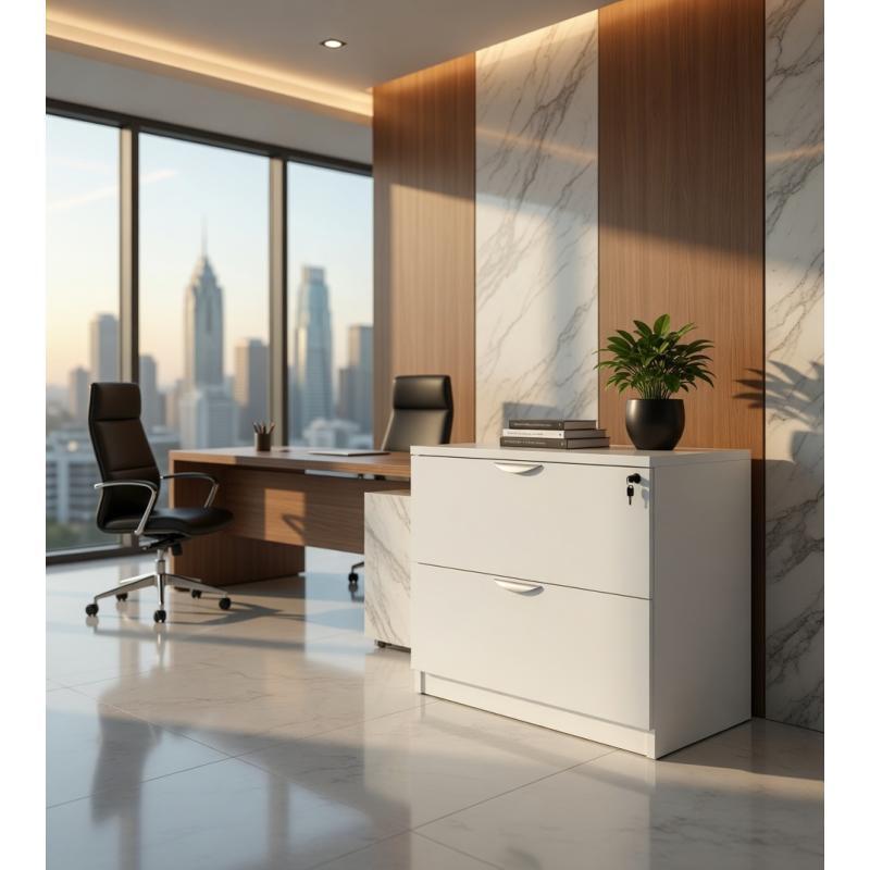 Archivero Horizontal Ejecutivo Blanco 2 Gavetas con Cerradura